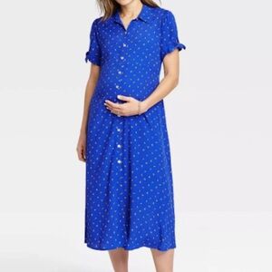 19. The Nines by HATCH Royal Blue Midi Floral Short Sleeve Dress Size Large